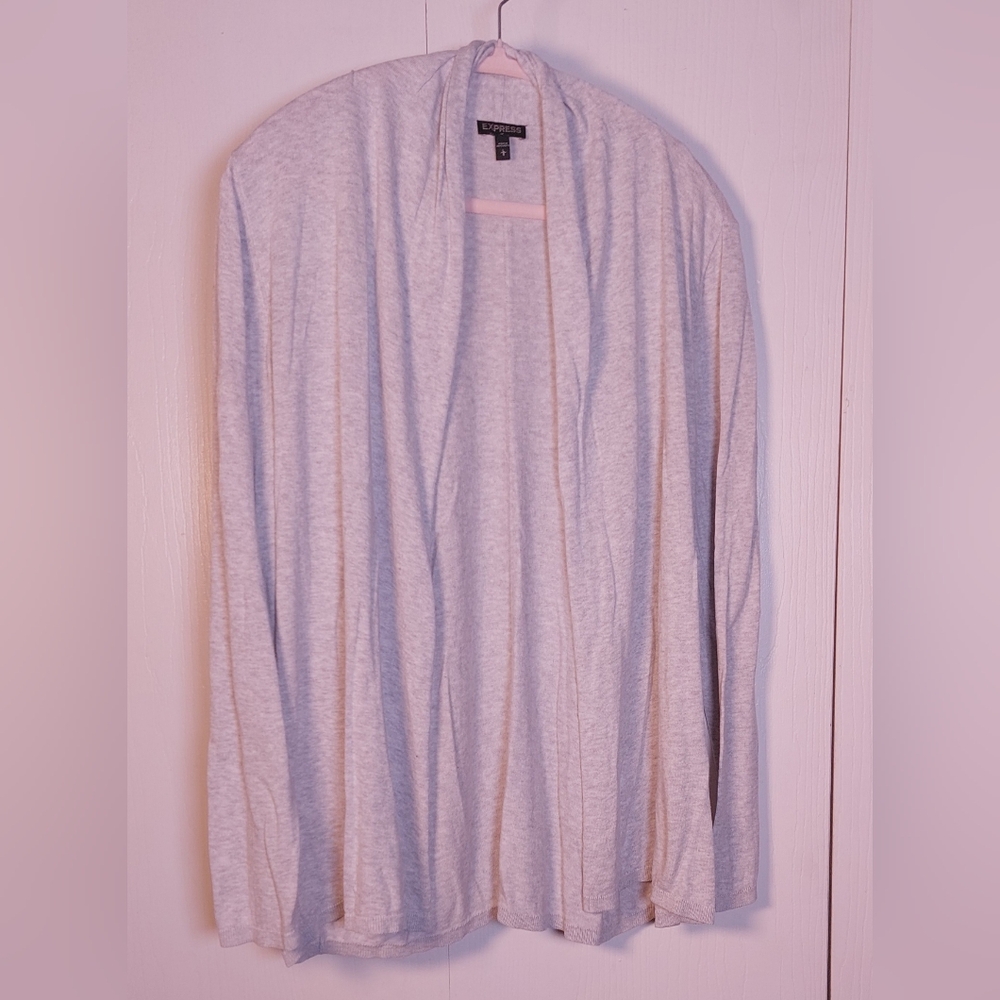 Express Grey Open Front Sweater Cardigan Size Large Long Sleeve Lightweight Work